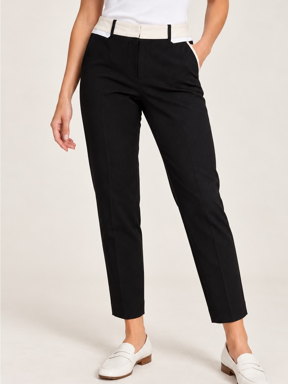 TRISTAN Black Cream‎ Contrast Waist Straight Leg Stretch Pants Size 8